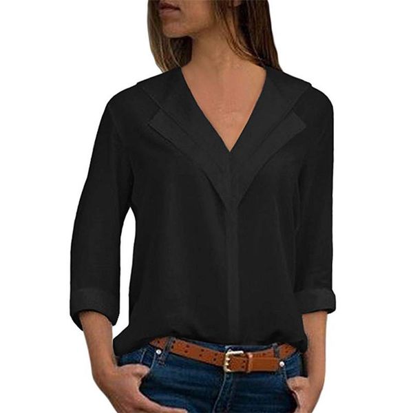 women casual blouse v neck summer long sleeve chiffon loose women's blouses & shirts, White
women casual blouse v neck summer long sleeve chiffon loose women's blouses & shirts, White