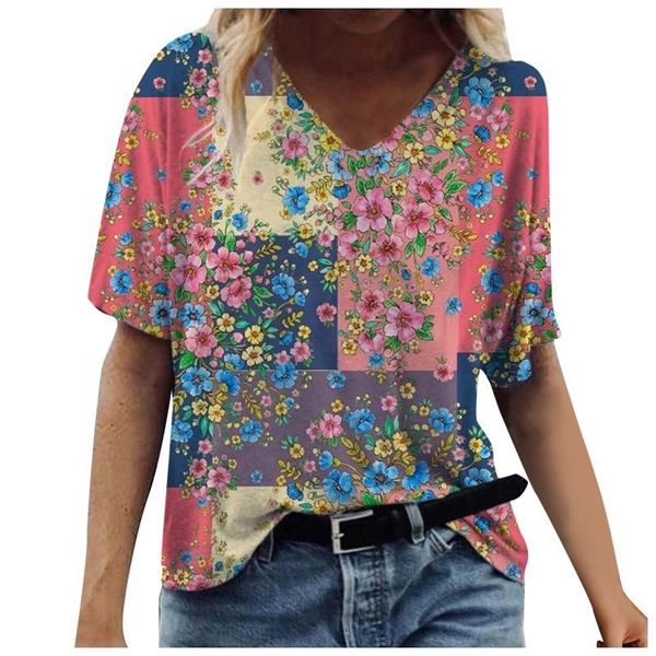 women's t-shirt fashion summer printed short sleeve v-neck casual tee cute women female shirt, White
women's t-shirt fashion summer printed short sleeve v-neck casual tee cute women female shirt, White