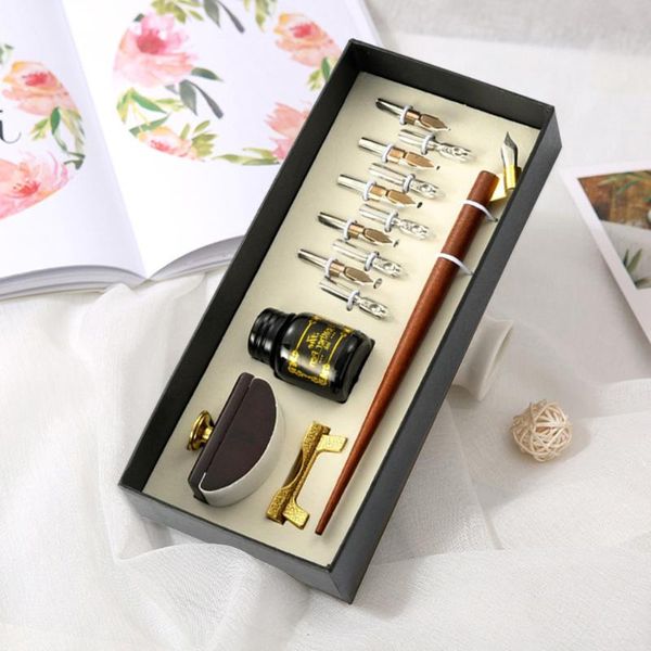 fountain pens feather wooden dip pen metal stationery 5 stainless steel nibs empty ink bottle vintage set gift box
fountain pens feather wooden dip pen metal stationery 5 stainless steel nibs empty ink bottle vintage set gift box