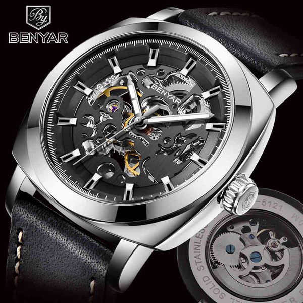 benyar 2020 new brand men's watches automatic mechanical sport clock leather casual business wrist relogio masculino, Silver
benyar 2020 new brand men's watches automatic mechanical sport clock leather casual business wrist relogio masculino, Silver
