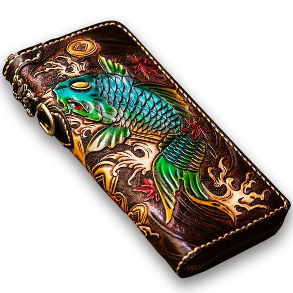 wallets handmade wallet long zipper leather engraved clips wealthy lucky fish large capacity clutch, Red;black
wallets handmade wallet long zipper leather engraved clips wealthy lucky fish large capacity clutch, Red;black