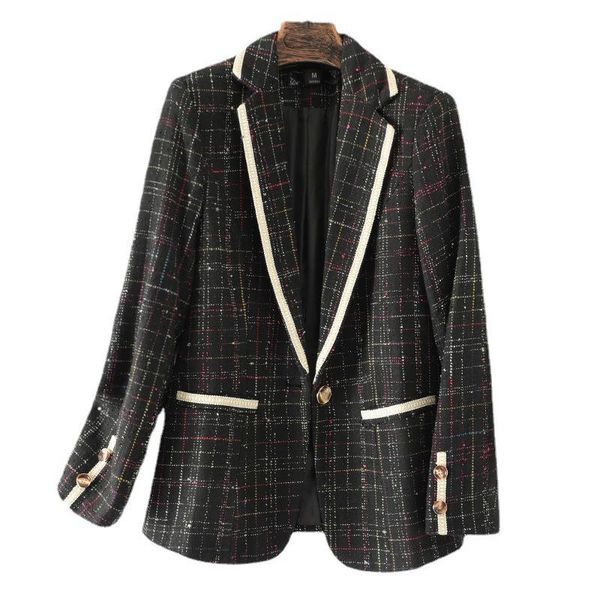 women's suits & blazers women white blazer coat turn down collar single button plaid female slim suit jacket ol business formal korea s, White;black 
women's suits & blazers women white blazer coat turn down collar single button plaid female slim suit jacket ol business formal korea s, White;black