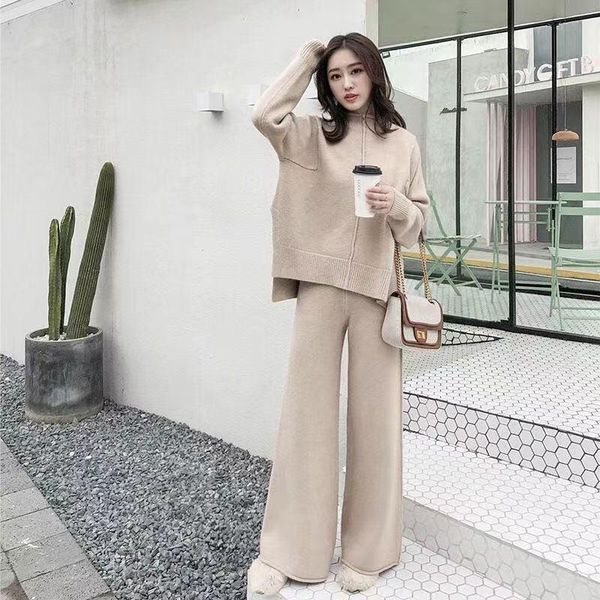 women's sweaters set woman 2 pieces oversized knitted suit 2021 autumn winter fashion warm for women tracksuits loose wide leg pants, White;black
women's sweaters set woman 2 pieces oversized knitted suit 2021 autumn winter fashion warm for women tracksuits loose wide leg pants, White;black