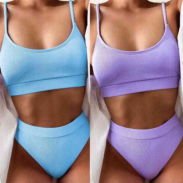 fashion swimsuit womens solid color high waist two piece suit bikini female push-up pad swimwear women beachwear set 210621, White;black 
fashion swimsuit womens solid color high waist two piece suit bikini female push-up pad swimwear women beachwear set 210621, White;black