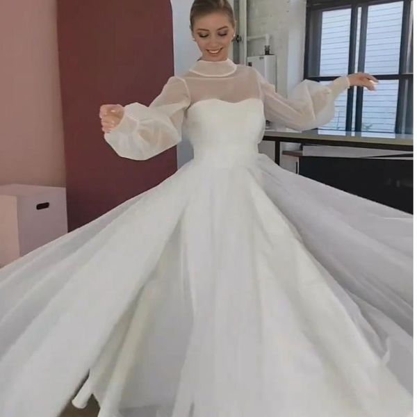 other wedding dresses graceful a line dress long puff sleeve high neck bridal gown beach simple floor length back with bopw custom made 2021, White
other wedding dresses graceful a line dress long puff sleeve high neck bridal gown beach simple floor length back with bopw custom made 2021, White