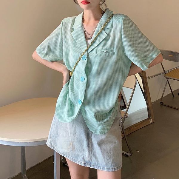 women's suits & blazers green plaid short sleeve suit coat for summer 2021 korean loose casual, White;black
women's suits & blazers green plaid short sleeve suit coat for summer 2021 korean loose casual, White;black