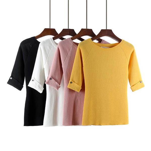 women's t-shirt 2021 autumn t shirt women arrivals fashion tshirt tee solid colar knit drop ship d235, White 
women's t-shirt 2021 autumn t shirt women arrivals fashion tshirt tee solid colar knit drop ship d235, White