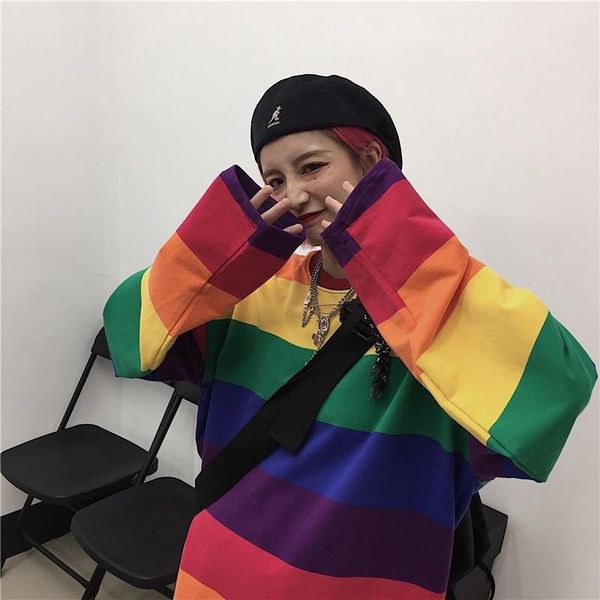 women's hoodies & sweatshirts 2021 autumn rainbow stripes sweatshirt print round neck long-sleeved korean version female student plus s, Black
women's hoodies & sweatshirts 2021 autumn rainbow stripes sweatshirt print round neck long-sleeved korean version female student plus s, Black
