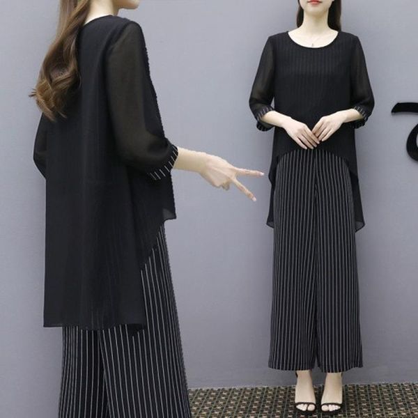 women's pants & capris summer women chiffon 2 two piece sets outfits asymmetrical blouses + wide leg suits plus sizem-3xl elegant korea, Black;white
women's pants & capris summer women chiffon 2 two piece sets outfits asymmetrical blouses + wide leg suits plus sizem-3xl elegant korea, Black;white