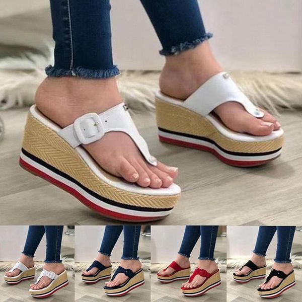 slippers women summer plus size flip flops wedges pu ladies striped casual thick bottom shoes, Black
slippers women summer plus size flip flops wedges pu ladies striped casual thick bottom shoes, Black