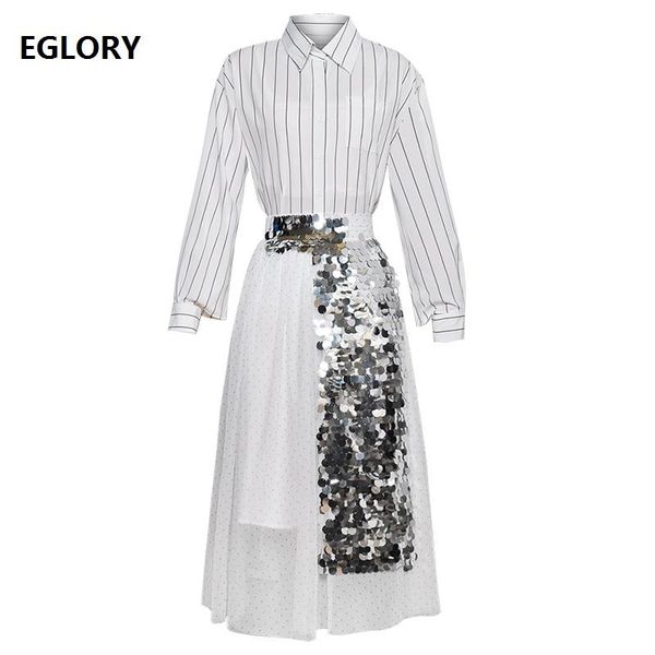 grade designer clothing sets 2021 spring summer skirt suit women long sleeve striped shirt+sequined beading a-line 2pc women's two piec, White
grade designer clothing sets 2021 spring summer skirt suit women long sleeve striped shirt+sequined beading a-line 2pc women's two piec, White