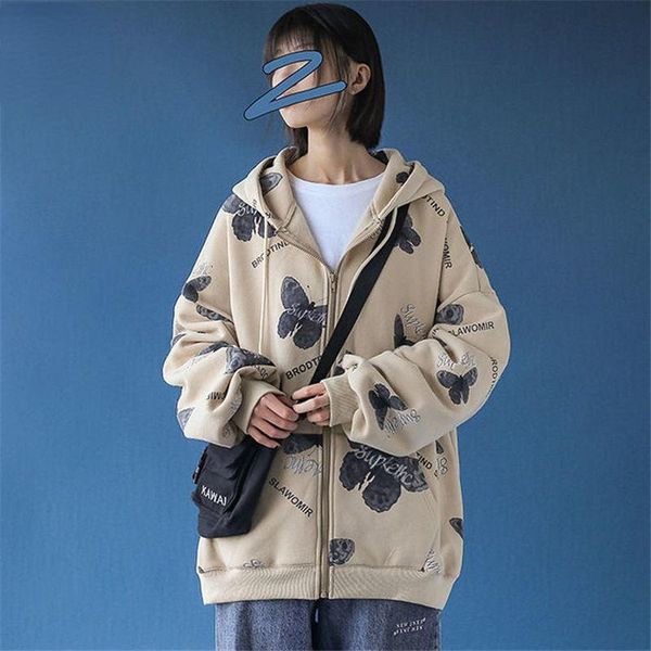 women's jackets butterfly print oversized hooded coat autumn hoodie women thin long sleeve clothes fashion casual jacket female zipper, Black;brown 
women's jackets butterfly print oversized hooded coat autumn hoodie women thin long sleeve clothes fashion casual jacket female zipper, Black;brown