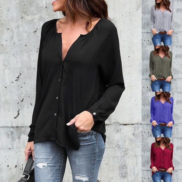 women's blouses & shirts chiffon shirt autumn and winter blouse matching solid color v neck v-neck fold button long sleeves loose, White
women's blouses & shirts chiffon shirt autumn and winter blouse matching solid color v neck v-neck fold button long sleeves loose, White