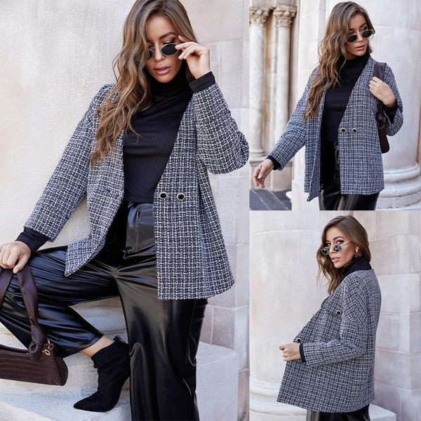women's wool & blends multicolor v neck long sleeve plaid tweed coat women winter open stitch office lady outwear elegant coats, Black
women's wool & blends multicolor v neck long sleeve plaid tweed coat women winter open stitch office lady outwear elegant coats, Black