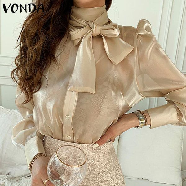 women's blouses & shirts women satin blouse lace party summer puff sleeve 2021 vonda blusas femininas, White
women's blouses & shirts women satin blouse lace party summer puff sleeve 2021 vonda blusas femininas, White