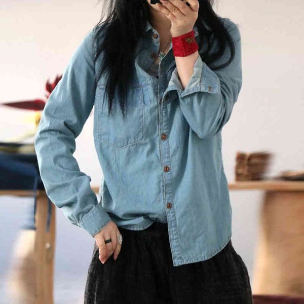 johnature casual turn-down collar linen shirts autumn loose leisure fashion pocket women blue shirts 210521, White
johnature casual turn-down collar linen shirts autumn loose leisure fashion pocket women blue shirts 210521, White