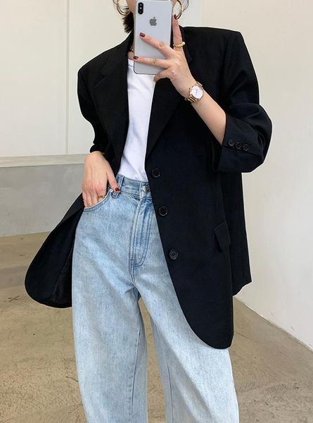 women's suits & blazers 2021 loose outerwear women suit jacket spring summer female jacke elegant chic single-breasted oversize blazer, White;black
women's suits & blazers 2021 loose outerwear women suit jacket spring summer female jacke elegant chic single-breasted oversize blazer, White;black