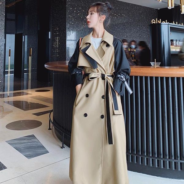 women's trench coats women fashion splice double breasted belt khaki long coat spring fall female elegant korean style loose windbreake, Tan;black
women's trench coats women fashion splice double breasted belt khaki long coat spring fall female elegant korean style loose windbreake, Tan;black