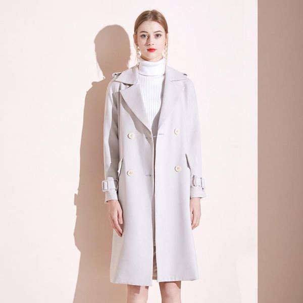 women's trench coats light gray mid-length windbreaker autumn and winter double-breasted with belt straight all-match jacket, Tan;black
women's trench coats light gray mid-length windbreaker autumn and winter double-breasted with belt straight all-match jacket, Tan;black