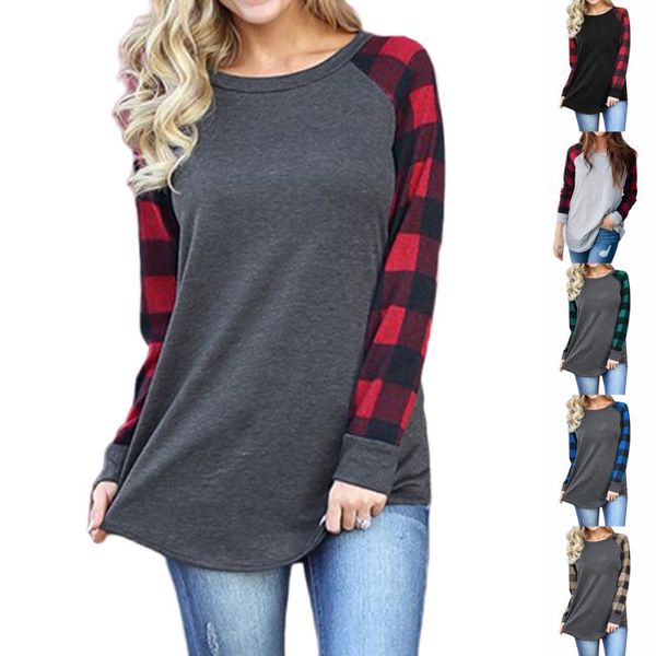 women's t-shirt bottoming jacket plaid printing contrast stitching round neck loose long sleeve autumn for women 2021, White
women's t-shirt bottoming jacket plaid printing contrast stitching round neck loose long sleeve autumn for women 2021, White