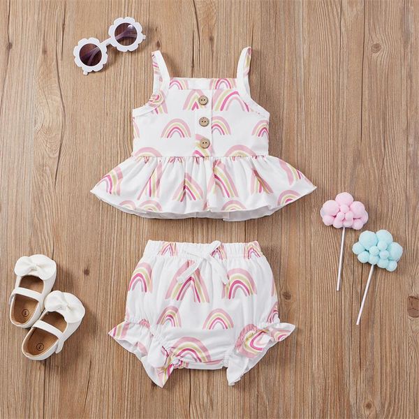 clothing sets baby girl\u2021s summer two piece set fashion rainbow button suspender and ruffles triangle short cotton pants, White
clothing sets baby girl\u2021s summer two piece set fashion rainbow button suspender and ruffles triangle short cotton pants, White