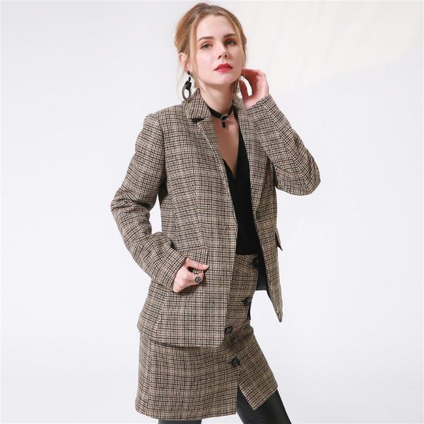 women's suits & blazers women winter plaid blazer fashion vintage female one button houndstooth tweed belt coat work suit casual party, White;black
women's suits & blazers women winter plaid blazer fashion vintage female one button houndstooth tweed belt coat work suit casual party, White;black