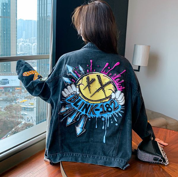 jacket heavy industry diamond studded bead denim 2021 spring and autumn women's loose hip hop fashion, Black;brown
jacket heavy industry diamond studded bead denim 2021 spring and autumn women's loose hip hop fashion, Black;brown