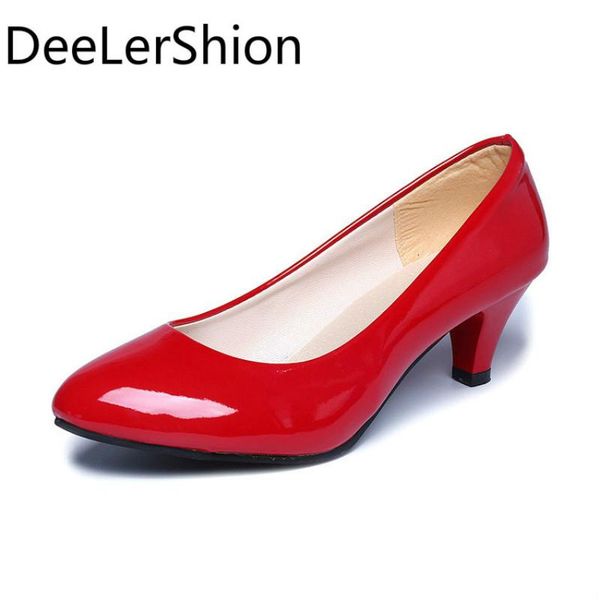 women black red round head med heeled shoes thin heel shallow mouth single women's professional large work 42 dress
women black red round head med heeled shoes thin heel shallow mouth single women's professional large work 42 dress