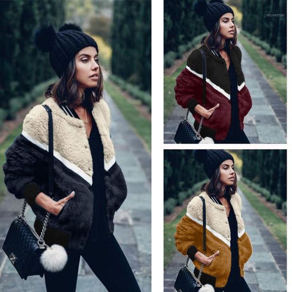 women's woolen jacket color contrast splicing thermal single breasted fur coat jackets, Black;brown
women's woolen jacket color contrast splicing thermal single breasted fur coat jackets, Black;brown
