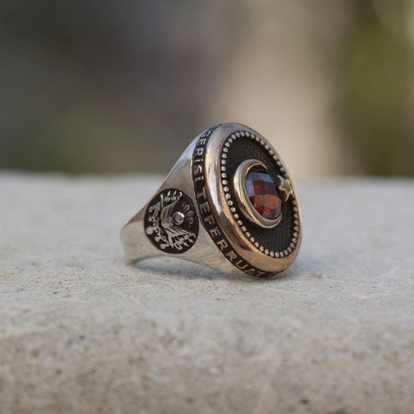 cluster rings 925 sterling red zircon stone moon star silver ring fashion turkish premium quality handmade jawelery, Golden;silver