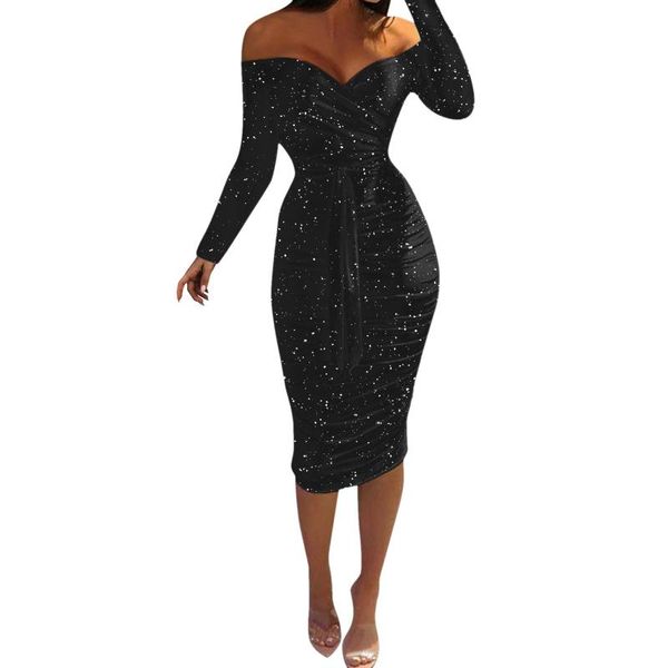 casual dresses women fashion midi dress long sleeve glitter off shoulder tie front ruched bodycon tight vestido, Black;gray
casual dresses women fashion midi dress long sleeve glitter off shoulder tie front ruched bodycon tight vestido, Black;gray