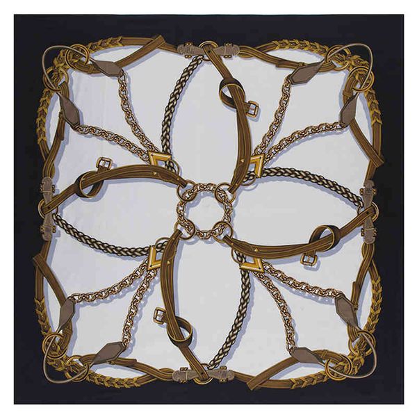 130*130cm twill luxury brand bandana chain printing silk scarf for women large square scarves satin headband shawls stoles hijab, Blue;gray
130*130cm twill luxury brand bandana chain printing silk scarf for women large square scarves satin headband shawls stoles hijab, Blue;gray