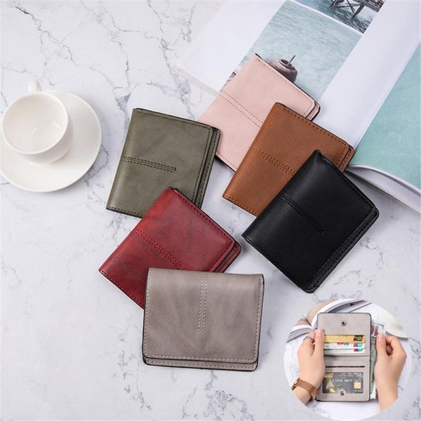 card holders 6 color fashion women's mini wallets pure simple thin large-capacity buckle coin purse holder, Brown;gray