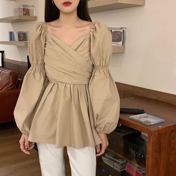 skirt smooth brass sleeves plied elegance loosened female blouse chic 2021 shirts spring v-neck cross, Black
skirt smooth brass sleeves plied elegance loosened female blouse chic 2021 shirts spring v-neck cross, Black
