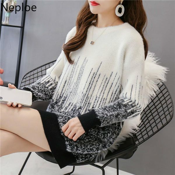 women's sweaters neploe imitation water velet thicked warm pullover sweater contrast color patchwork long sleeve pull femme autumn wint, White;black 
women's sweaters neploe imitation water velet thicked warm pullover sweater contrast color patchwork long sleeve pull femme autumn wint, White;black