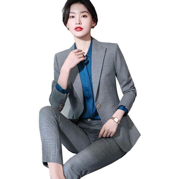 women's two piece pants ladies women winter gray plaid pant suit for office business work female set blazer and trousers, White
women's two piece pants ladies women winter gray plaid pant suit for office business work female set blazer and trousers, White