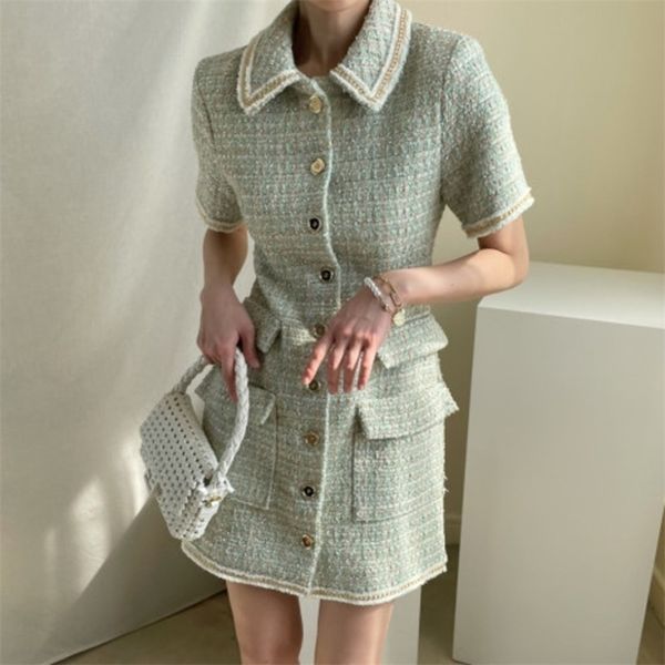 summer tweed woolen dress women korean temperament single breasted short sleeve vintage robe femme 210514, Black;gray
summer tweed woolen dress women korean temperament single breasted short sleeve vintage robe femme 210514, Black;gray