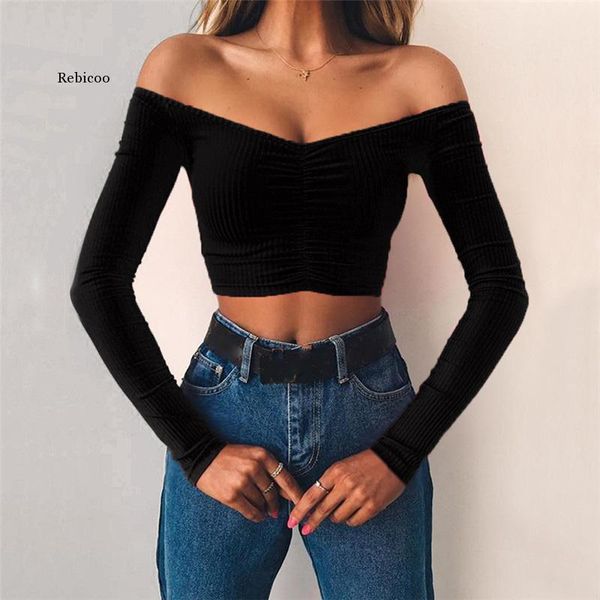 women t-shirts and club fashion female t-shirt long sleeve off shoulder solid color lady tshirt autumn basic tees women's, White
women t-shirts and club fashion female t-shirt long sleeve off shoulder solid color lady tshirt autumn basic tees women's, White