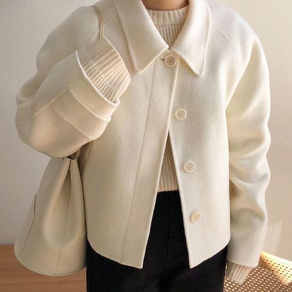 women's wool & blends pinkou women fashion solid woolen jacket long sleeve turn down collar coats white grey female outwear mujer ca19, Black
women's wool & blends pinkou women fashion solid woolen jacket long sleeve turn down collar coats white grey female outwear mujer ca19, Black