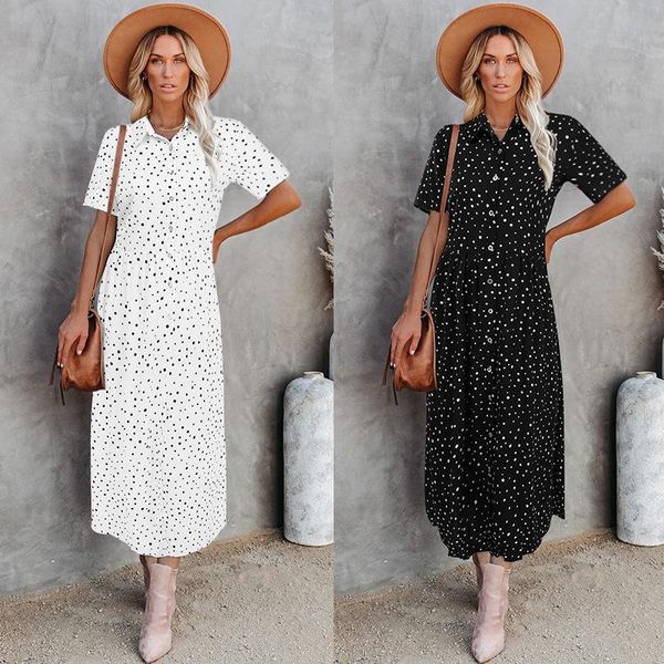 casual dresses 2021women's lapel polka dot short sleeve loose dress, Black;gray
casual dresses 2021women's lapel polka dot short sleeve loose dress, Black;gray