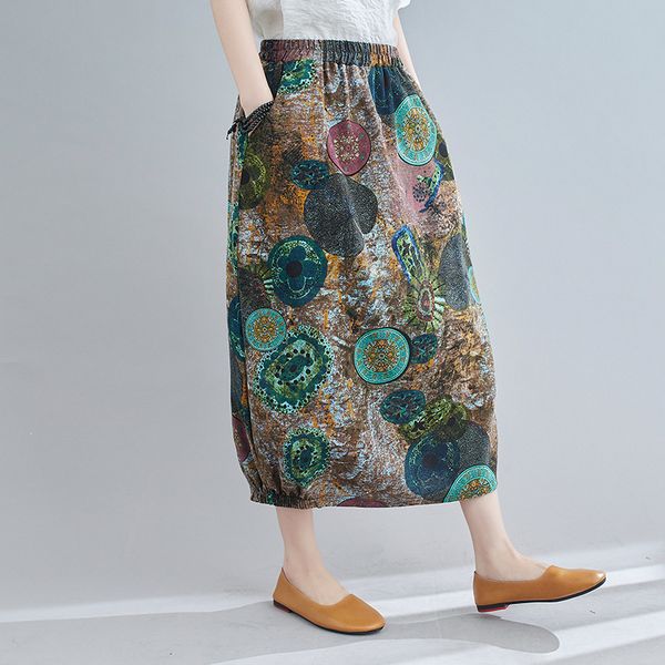 johnature women straight print flowers skirts spring cotton blend pockets female clothes casual elastic waist skirts 210521, Black
johnature women straight print flowers skirts spring cotton blend pockets female clothes casual elastic waist skirts 210521, Black
