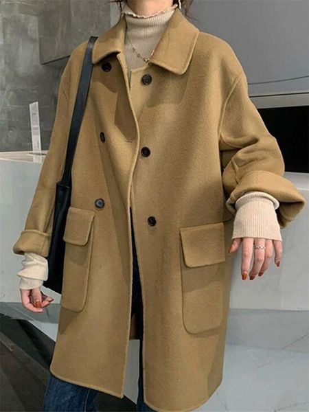 women's wool & blends autumn and winter double-faced cashmere coat woolen mid-length jacket loose 2021 korean double breasted casacos m, Black
women's wool & blends autumn and winter double-faced cashmere coat woolen mid-length jacket loose 2021 korean double breasted casacos m, Black