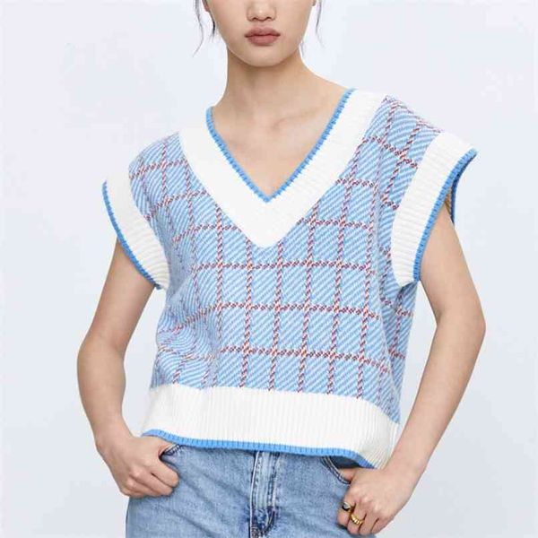 spring and autumn women's casual plaid v-neck sleeveless loose knit vest 210430, White;black
spring and autumn women's casual plaid v-neck sleeveless loose knit vest 210430, White;black