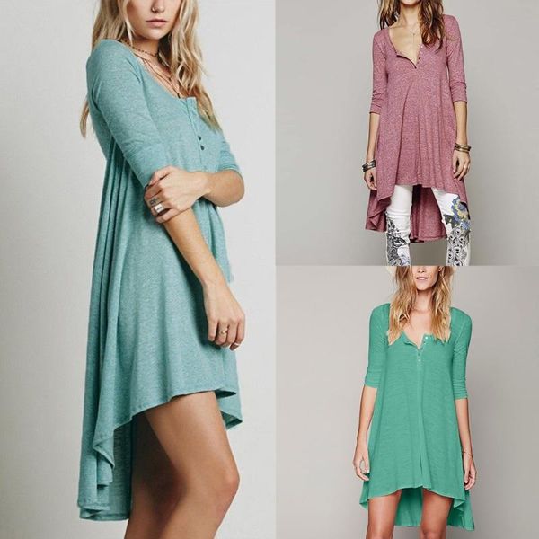 fashion women maternity plus size half sleeve solid color dress casual asymmetry hem loose mini v-neck arrival dresses, White
fashion women maternity plus size half sleeve solid color dress casual asymmetry hem loose mini v-neck arrival dresses, White