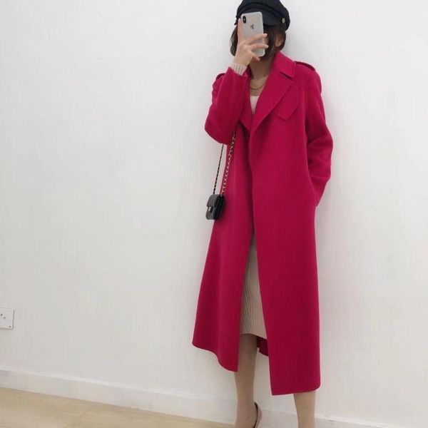 women's wool & blends long coat winter fashion warm padded jacket, Black