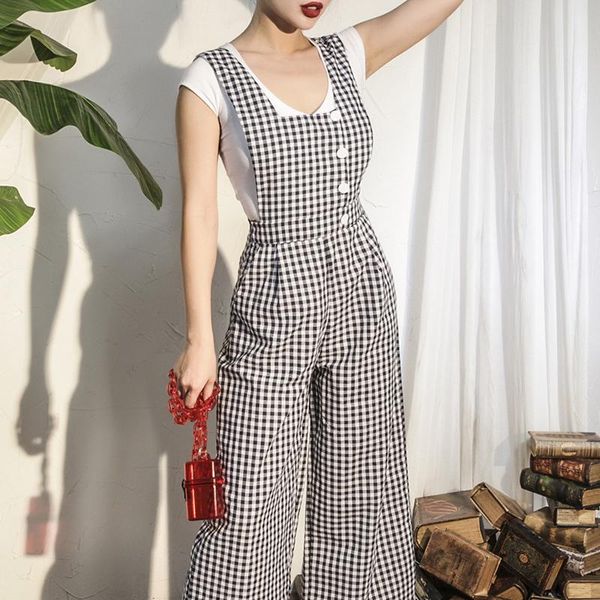 women's pants & capris 2021 summer vintage slim high rise overalls wide leg plaid type buttons decoration cotton linen blend fabric, Black;white
women's pants & capris 2021 summer vintage slim high rise overalls wide leg plaid type buttons decoration cotton linen blend fabric, Black;white