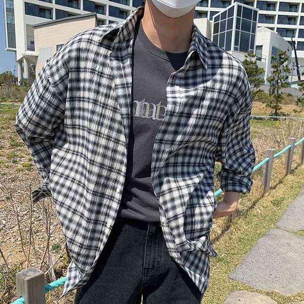 men's casual shirts spring summer long-sleeved fashion thin men streetwear korean loose plaid shirt mens dress cq00, White;black
men's casual shirts spring summer long-sleeved fashion thin men streetwear korean loose plaid shirt mens dress cq00, White;black