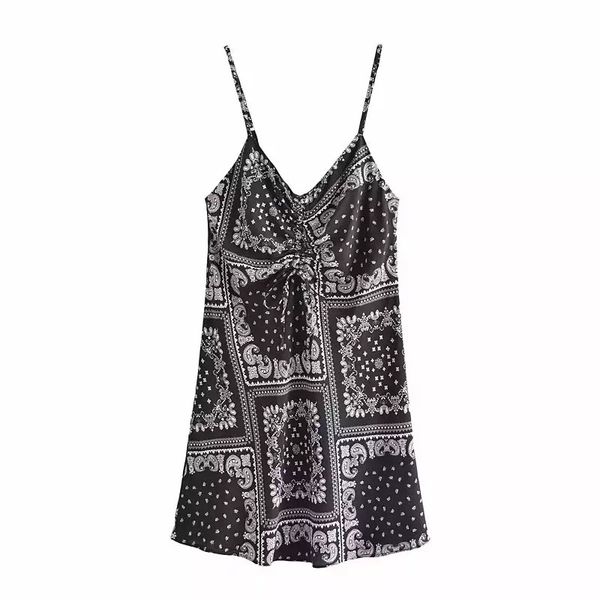 women chic fashion with bow paisley print cozy mini dress vintage v neck adjustable straps female dresses vestidos mujer, White;black
women chic fashion with bow paisley print cozy mini dress vintage v neck adjustable straps female dresses vestidos mujer, White;black