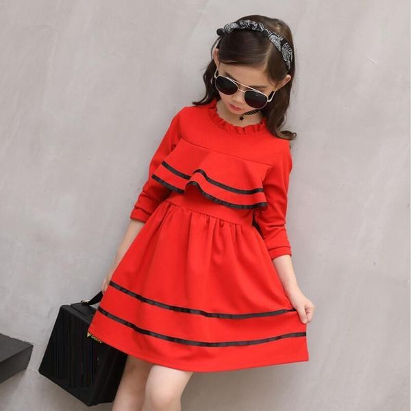 girl's dresses age 3-12 years 2021 christmas thick warm winter spring fall long sleeve kids girls dress princess school for girl jw2783, Red;yellow