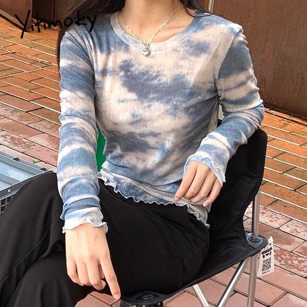 women's t-shirt yitimoky tie dye t-shirts women ruffles long sleeve o-neck clothing 2021 spring summer korean fashion shirts blue purpl, White
women's t-shirt yitimoky tie dye t-shirts women ruffles long sleeve o-neck clothing 2021 spring summer korean fashion shirts blue purpl, White